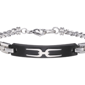 Ante Black Bracelet with a central black plate featuring a white logo, against an ante green background.