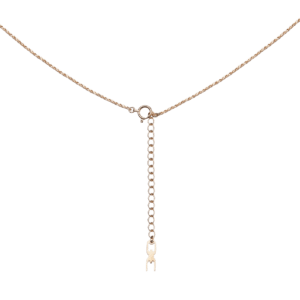 Gold Necklace Imperium with a circular clasp and dangling fork charm, isolated on a dark green background.